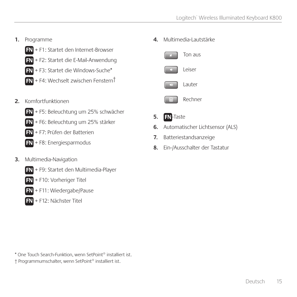 Logitech Wireless Keyboard K800 User Manual | Page 15 / 34