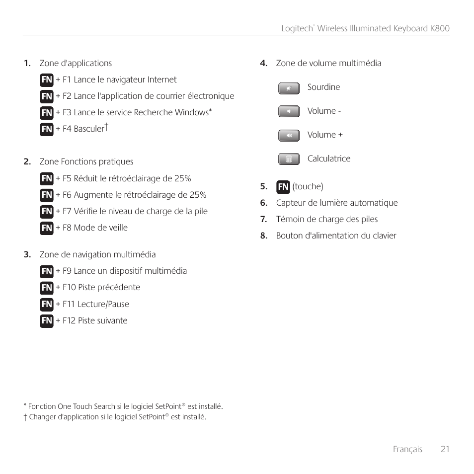 Logitech Wireless Keyboard K800 User Manual | Page 21 / 34