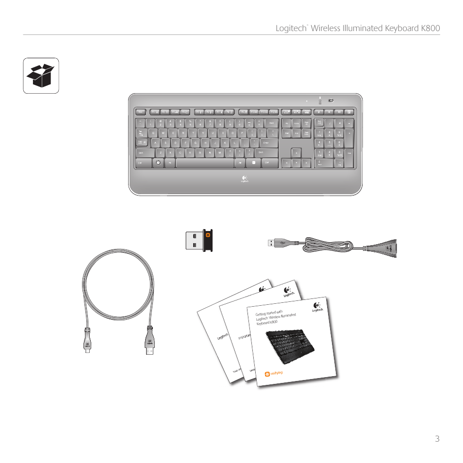 3 logitech, Wireless illuminated keyboard k800 | Logitech Wireless Keyboard K800 User Manual | Page 3 / 34