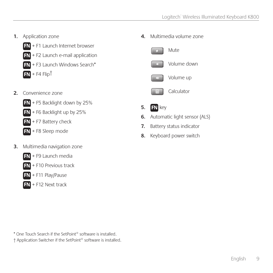 Logitech Wireless Keyboard K800 User Manual | Page 9 / 34