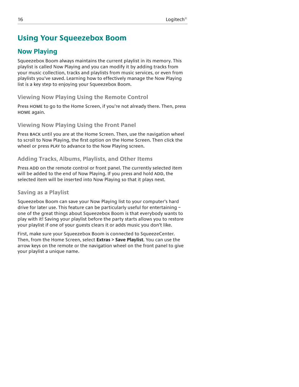 Using your squeezebox boom, Now playing | Logitech Squeezebox Boom User Manual | Page 17 / 44