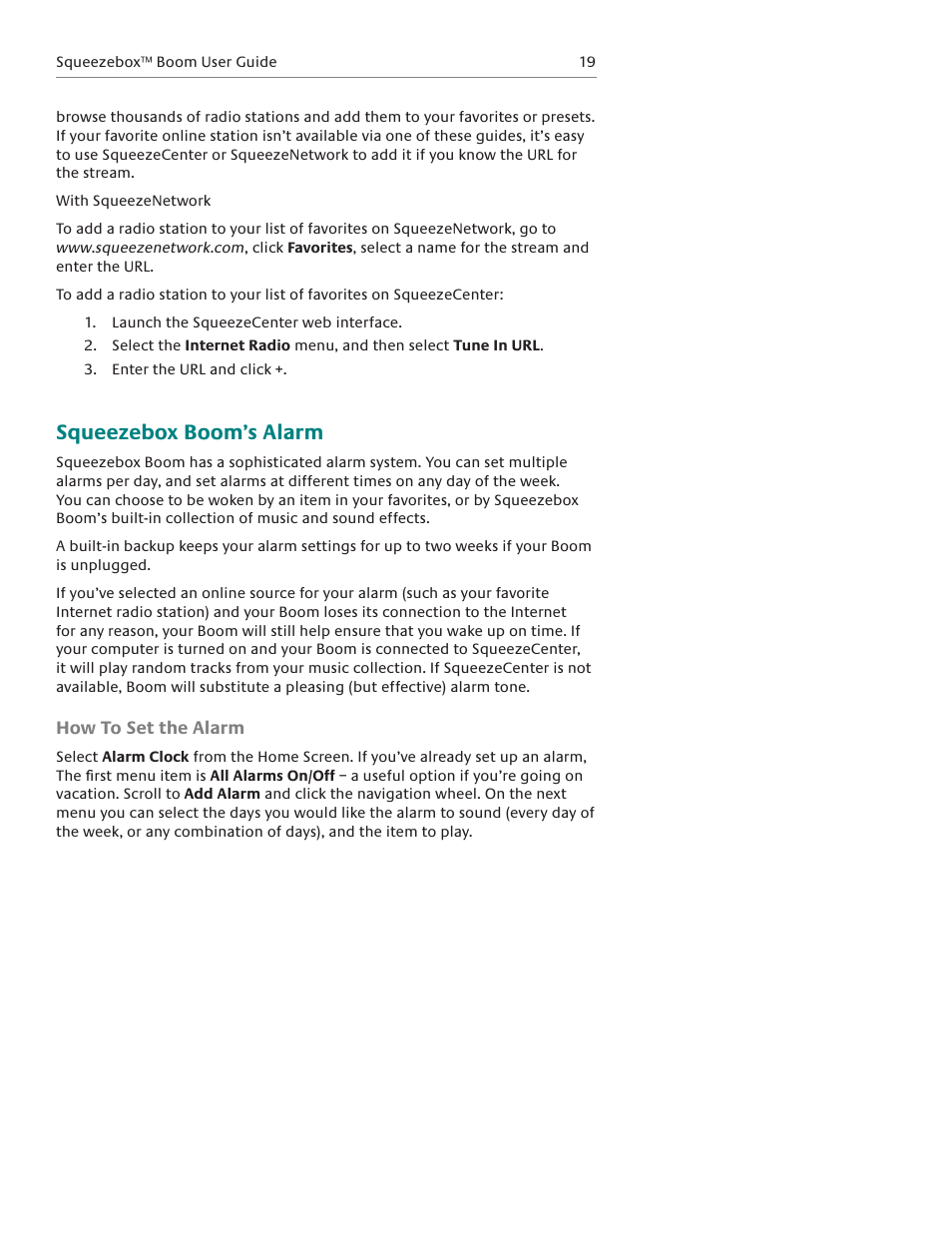 Squeezebox boom’s alarm | Logitech Squeezebox Boom User Manual | Page 20 / 44
