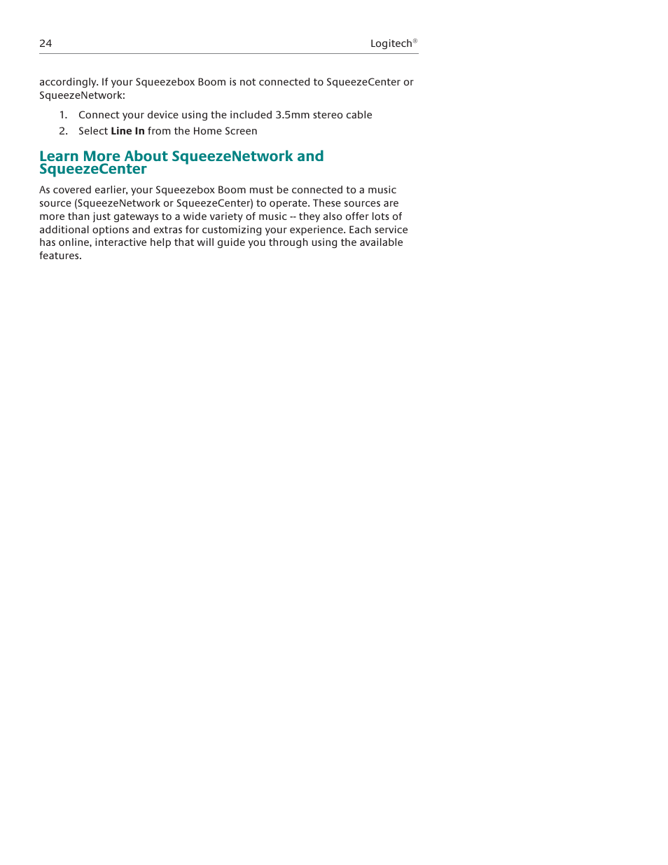 Learn more about squeezenetwork and squeezecenter | Logitech Squeezebox Boom User Manual | Page 25 / 44