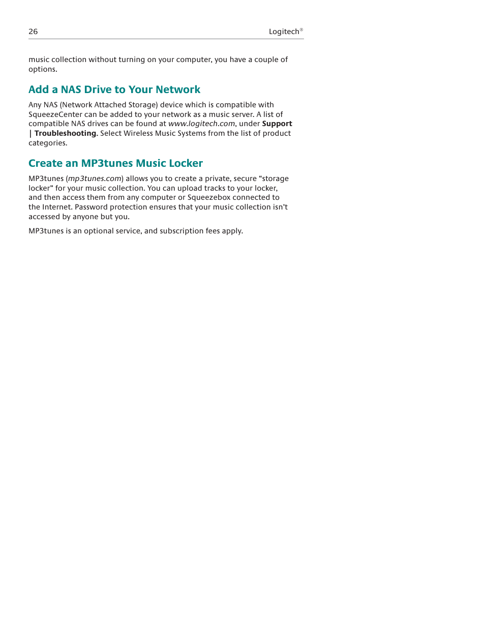 Add a nas drive to your network, Create an mp3tunes music locker | Logitech Squeezebox Boom User Manual | Page 27 / 44