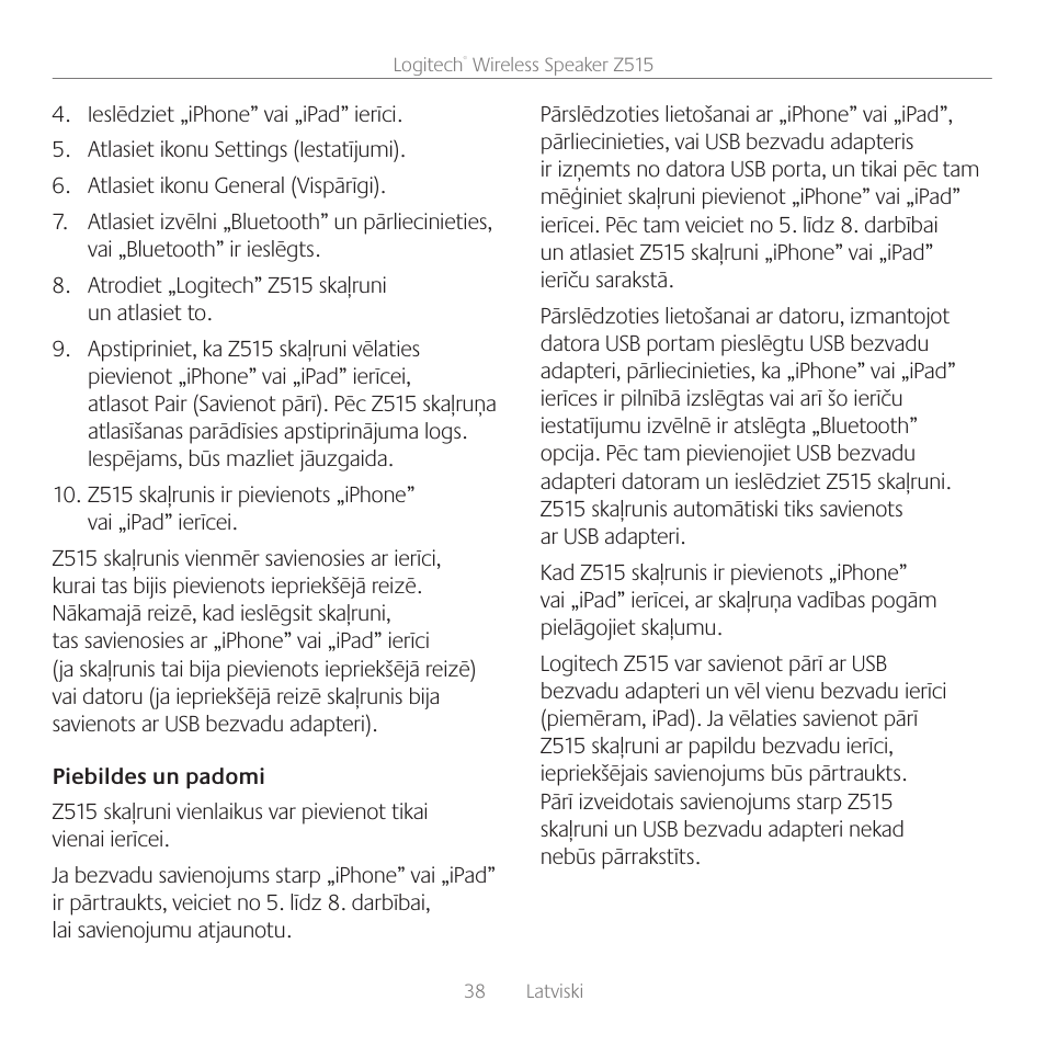Logitech Z515 User Manual | Page 38 / 60