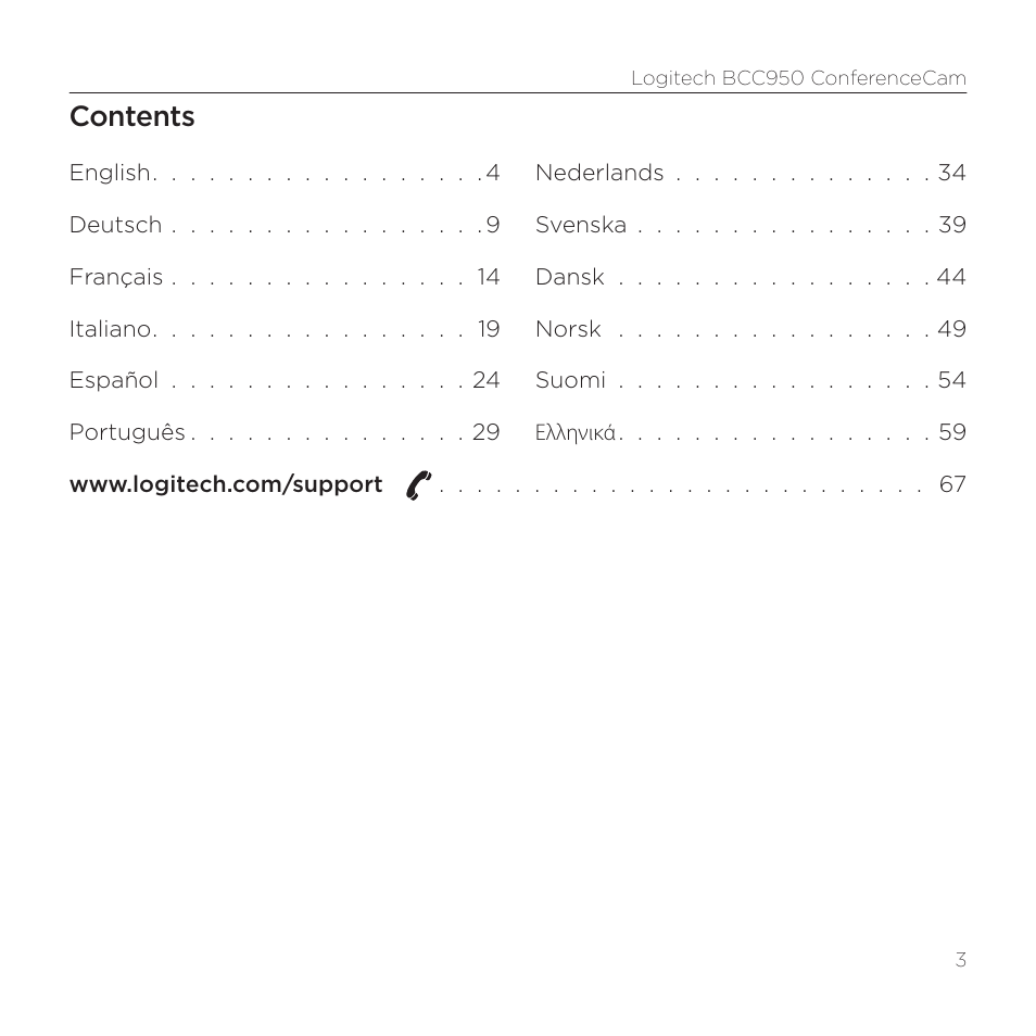 Logitech ConferenceCam BCC950 User Manual | Page 3 / 68