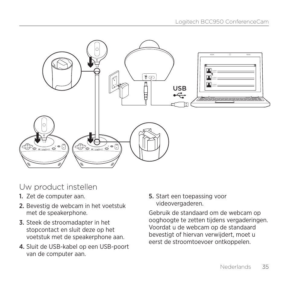 Uw product instellen | Logitech ConferenceCam BCC950 User Manual | Page 35 / 68