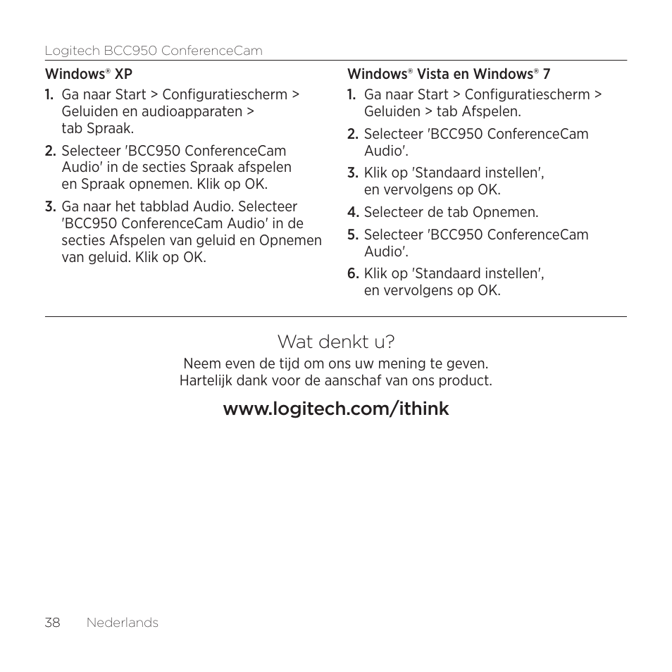 Wat denkt u | Logitech ConferenceCam BCC950 User Manual | Page 38 / 68