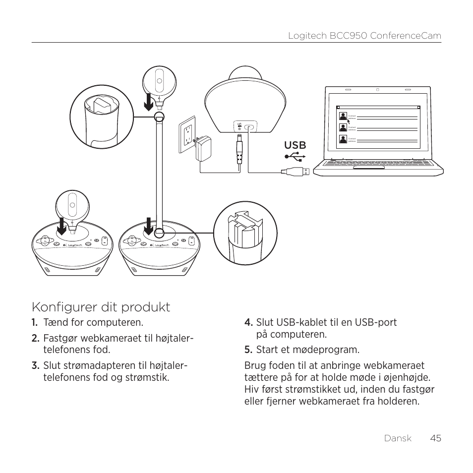 Konfigurer dit produkt | Logitech ConferenceCam BCC950 User Manual | Page 45 / 68