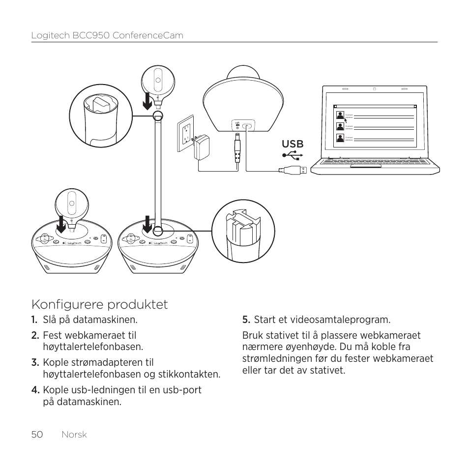 Konfigurere produktet | Logitech ConferenceCam BCC950 User Manual | Page 50 / 68