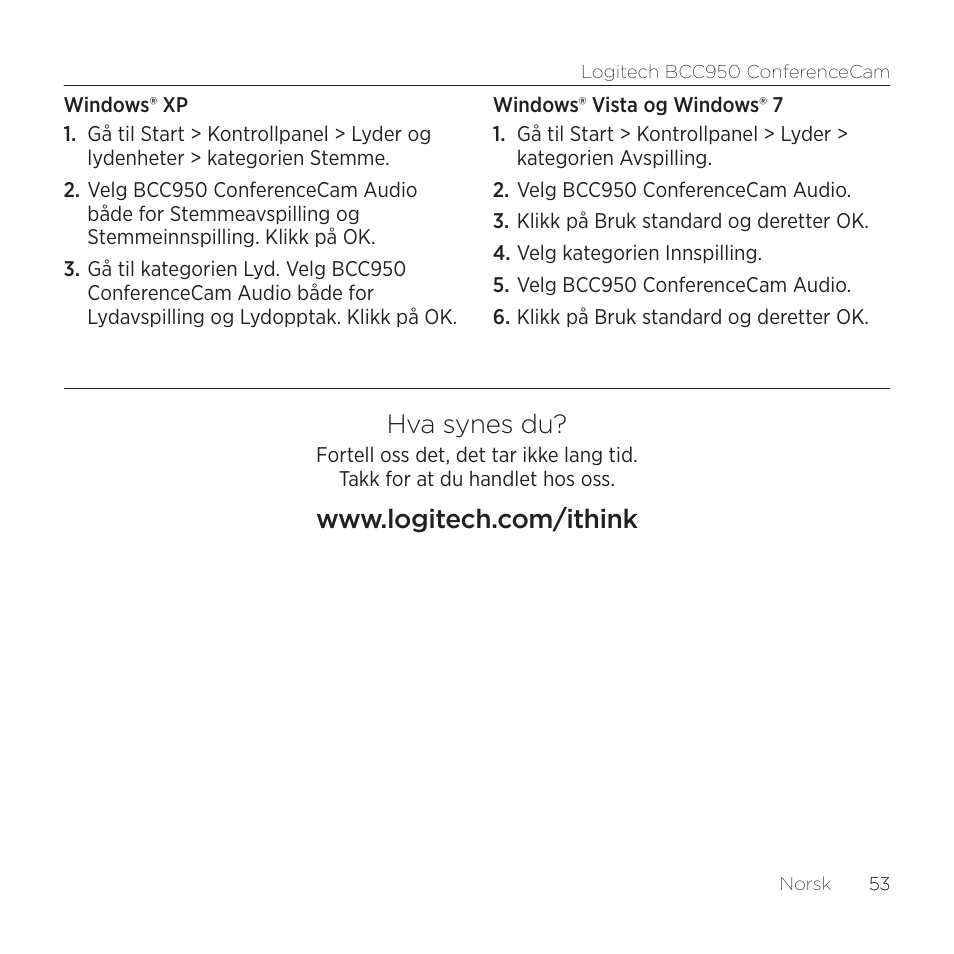 Hva synes du | Logitech ConferenceCam BCC950 User Manual | Page 53 / 68