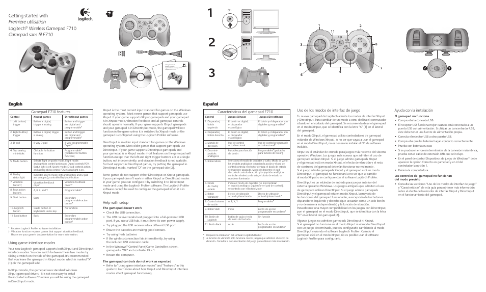 Logitech Wireless Gamepad F710 940-000117 User Manual | 2 pages