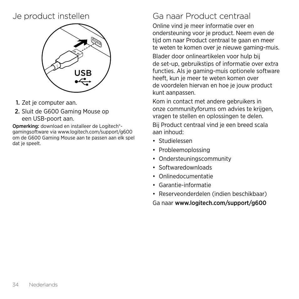 Je product instellen, Ga naar product centraal | Logitech Gaming G600 User Manual | Page 34 / 76