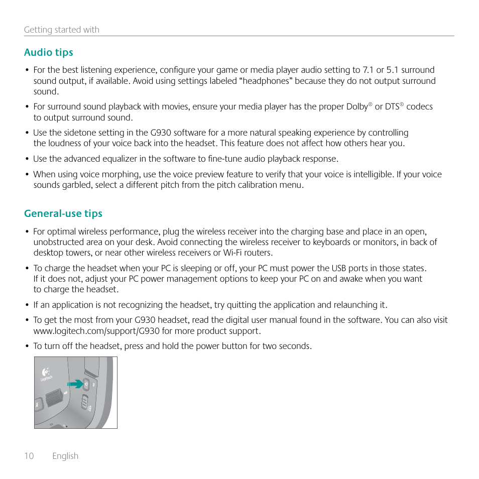 Logitech G930 User Manual | Page 10 / 28