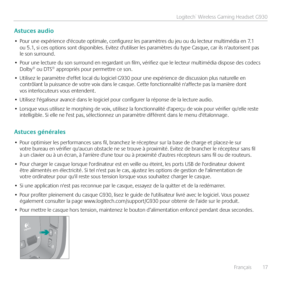 Logitech G930 User Manual | Page 17 / 28