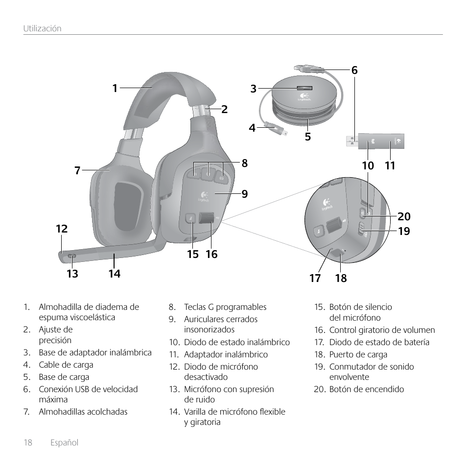 Logitech G930 User Manual | Page 18 / 28