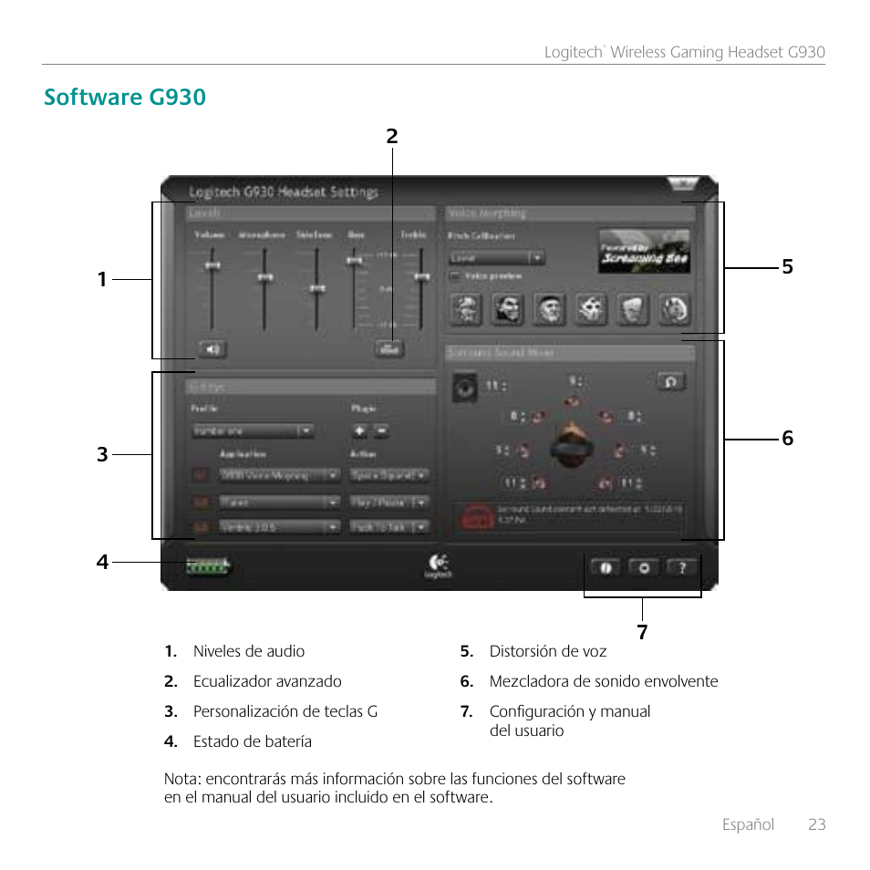 Software g930 | Logitech G930 User Manual | Page 23 / 28