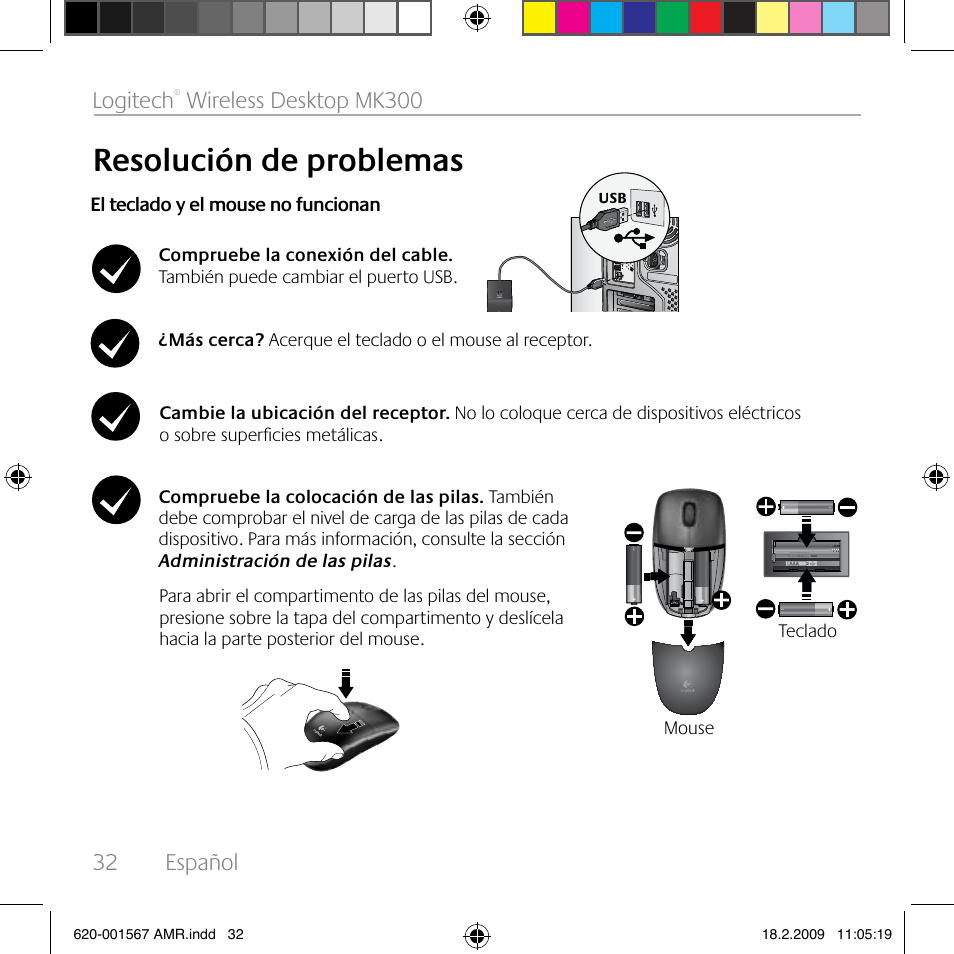 Resolución de problemas, 32 español logitech, Wireless desktop mk300 | Logitech Wireless Desktop MK300 User Manual | Page 32 / 60