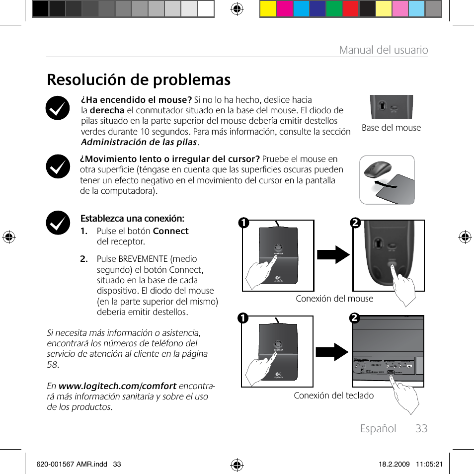Resolución de problemas, Español, 33 manual del usuario | Logitech Wireless Desktop MK300 User Manual | Page 33 / 60