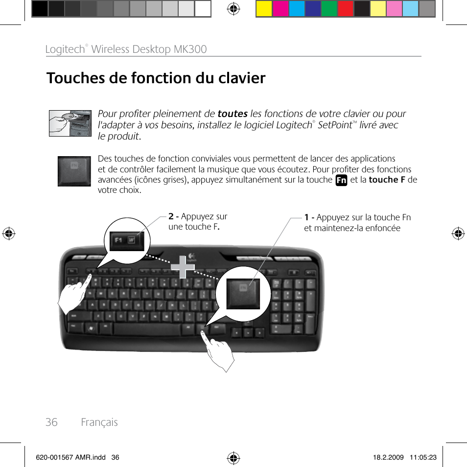 Touches de fonction du clavier, 36 français logitech, Wireless desktop mk300 | Logitech Wireless Desktop MK300 User Manual | Page 36 / 60