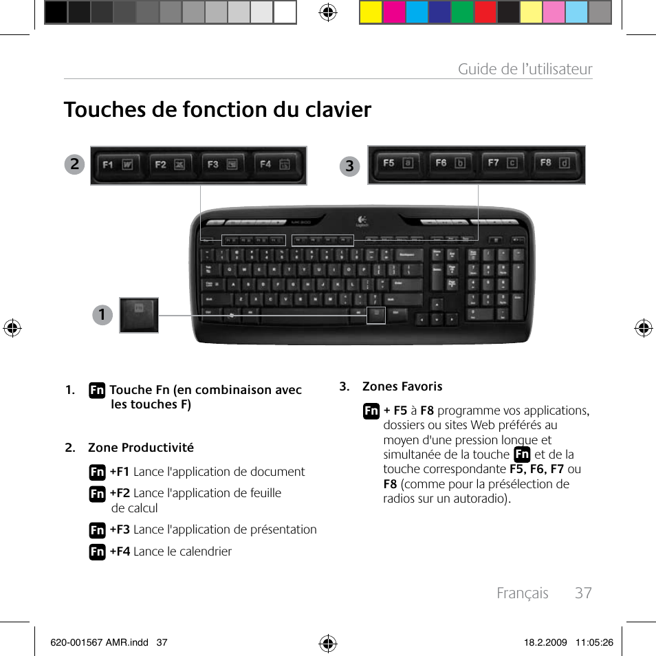 Touches de fonction du clavier, Français, 37 guide de l’utilisateur | Logitech Wireless Desktop MK300 User Manual | Page 37 / 60