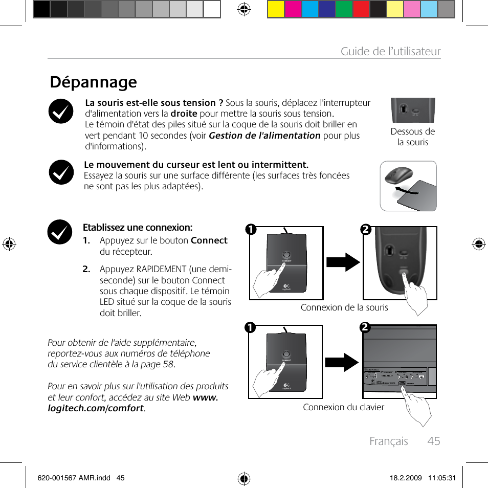 Dépannage, Français, 45 guide de l’utilisateur | Logitech Wireless Desktop MK300 User Manual | Page 45 / 60