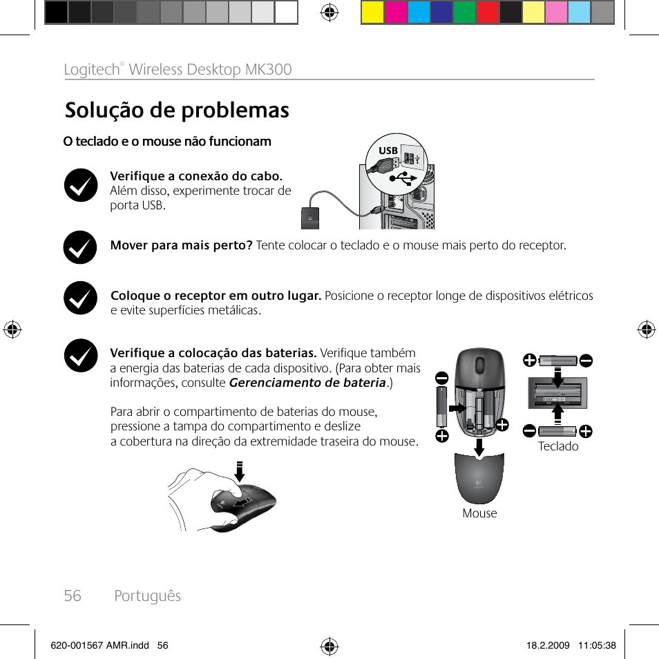 Solução de problemas, 56 português logitech, Wireless desktop mk300 | Logitech Wireless Desktop MK300 User Manual | Page 56 / 60