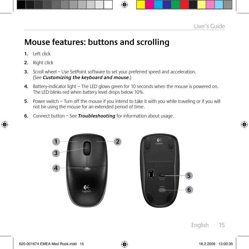 Mouse features: buttons and scrolling | Logitech MK300 User Manual | Page 15 / 72