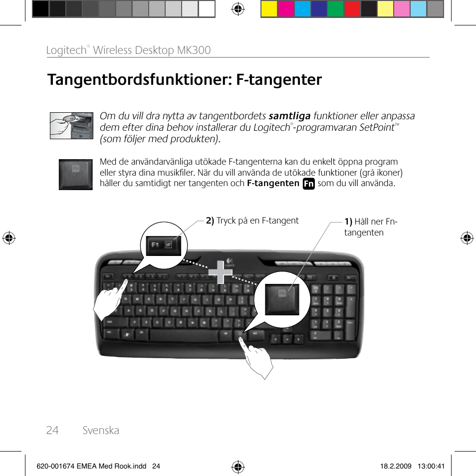 Tangentbordsfunktioner: f-tangenter, 24 svenska logitech, Wireless desktop mk300 | Logitech MK300 User Manual | Page 24 / 72