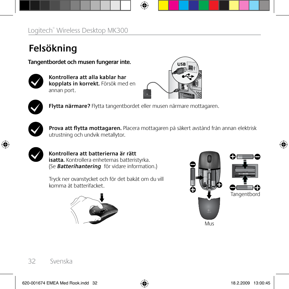 Felsökning, 32 svenska logitech, Wireless desktop mk300 | Logitech MK300 User Manual | Page 32 / 72