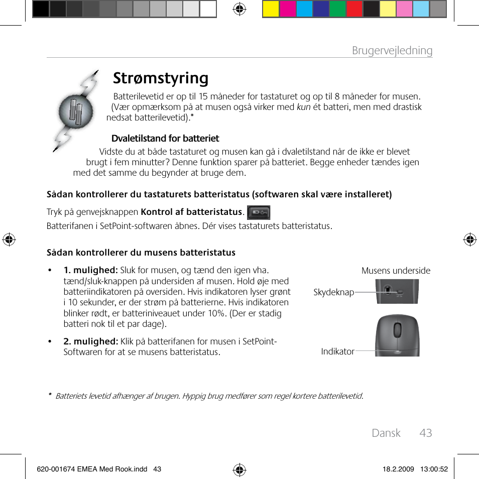 Strømstyring, Dansk, 43 brugervejledning | Logitech MK300 User Manual | Page 43 / 72