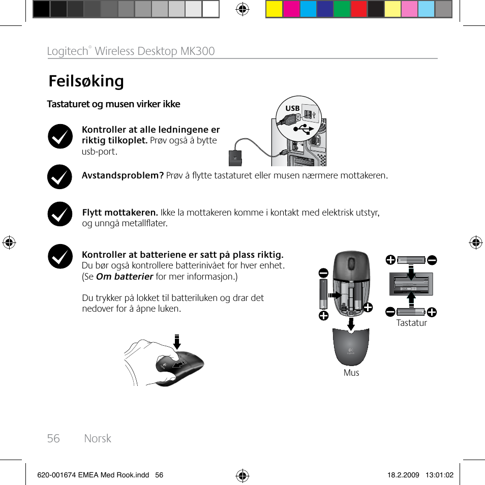 Feilsøking, 56 norsk logitech, Wireless desktop mk300 | Logitech MK300 User Manual | Page 56 / 72