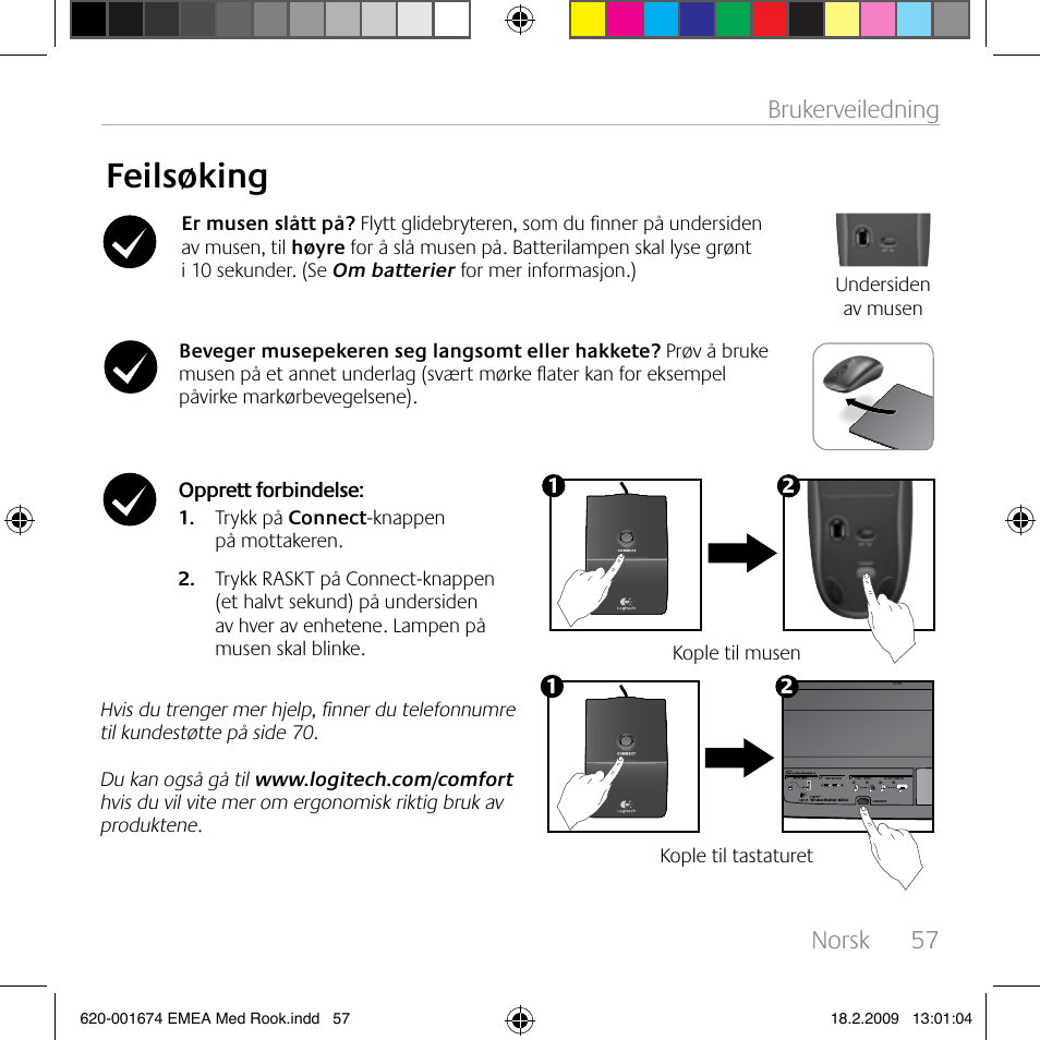 Feilsøking, Norsk, 57 brukerveiledning | Logitech MK300 User Manual | Page 57 / 72