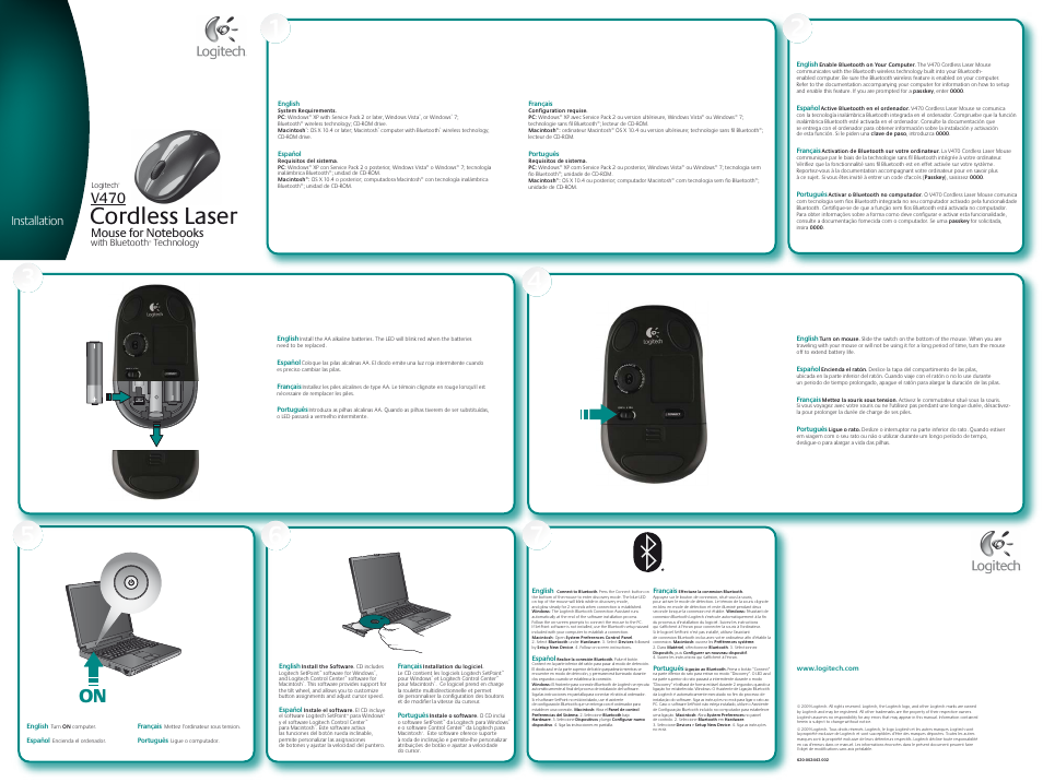 Logitech Cordless Laser V470 User Manual | 2 pages