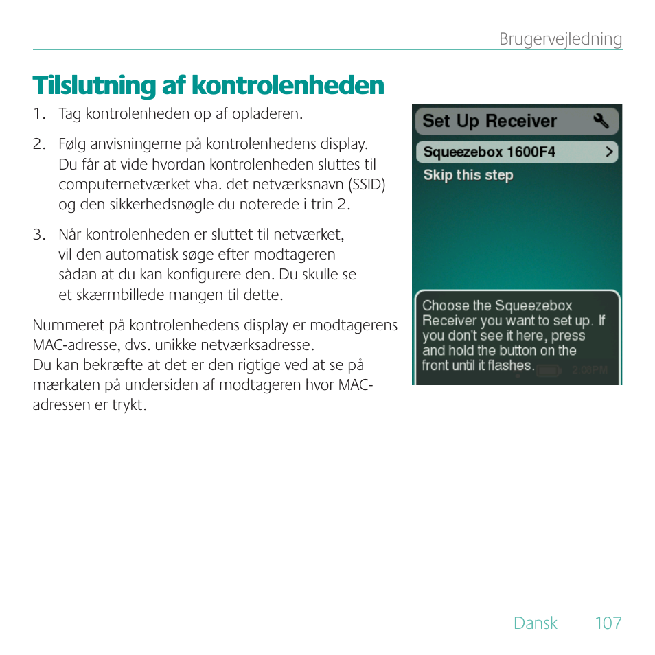 Tilslutning af kontrolenheden | Logitech Duet User Manual | Page 107 / 196