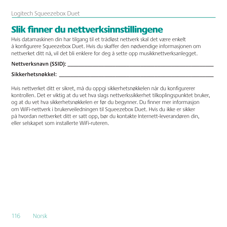 Slik finner du nettverksinnstillingene | Logitech Duet User Manual | Page 116 / 196