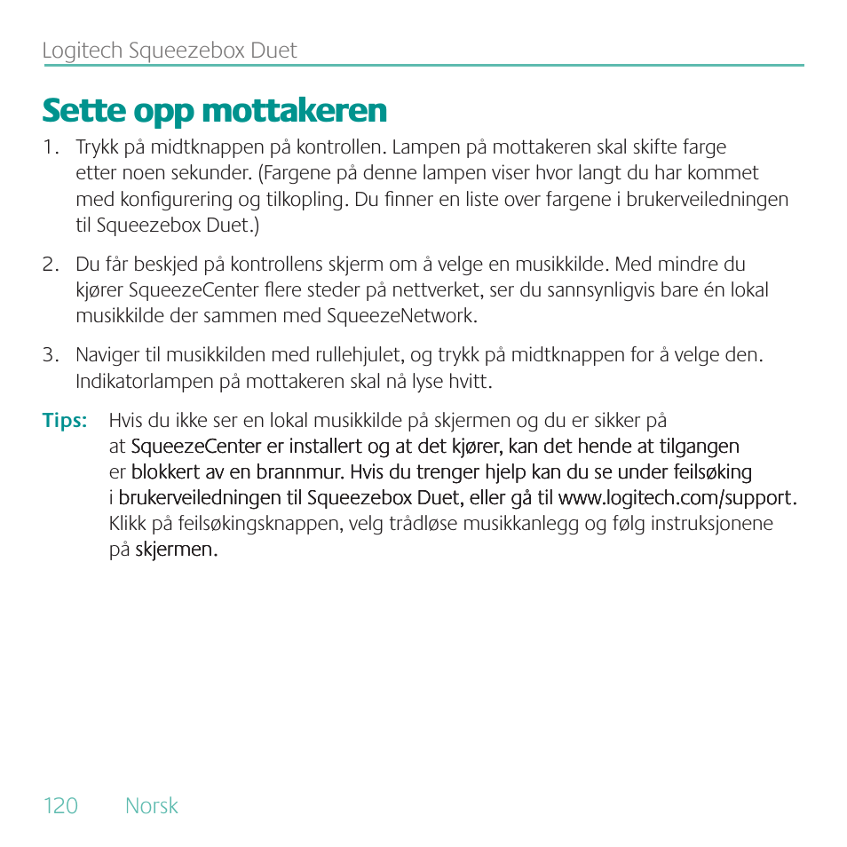 Sette opp mottakeren | Logitech Duet User Manual | Page 120 / 196