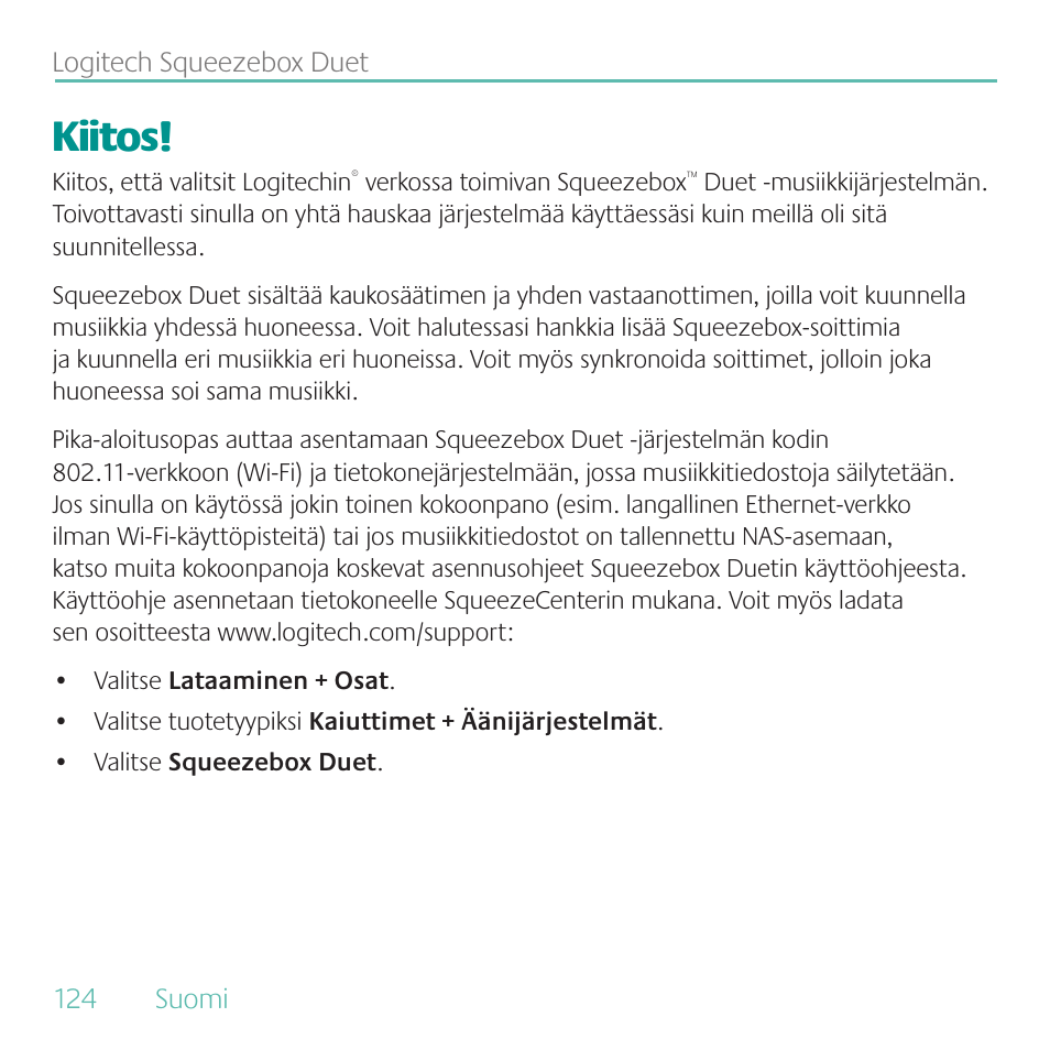 Kiitos | Logitech Duet User Manual | Page 124 / 196
