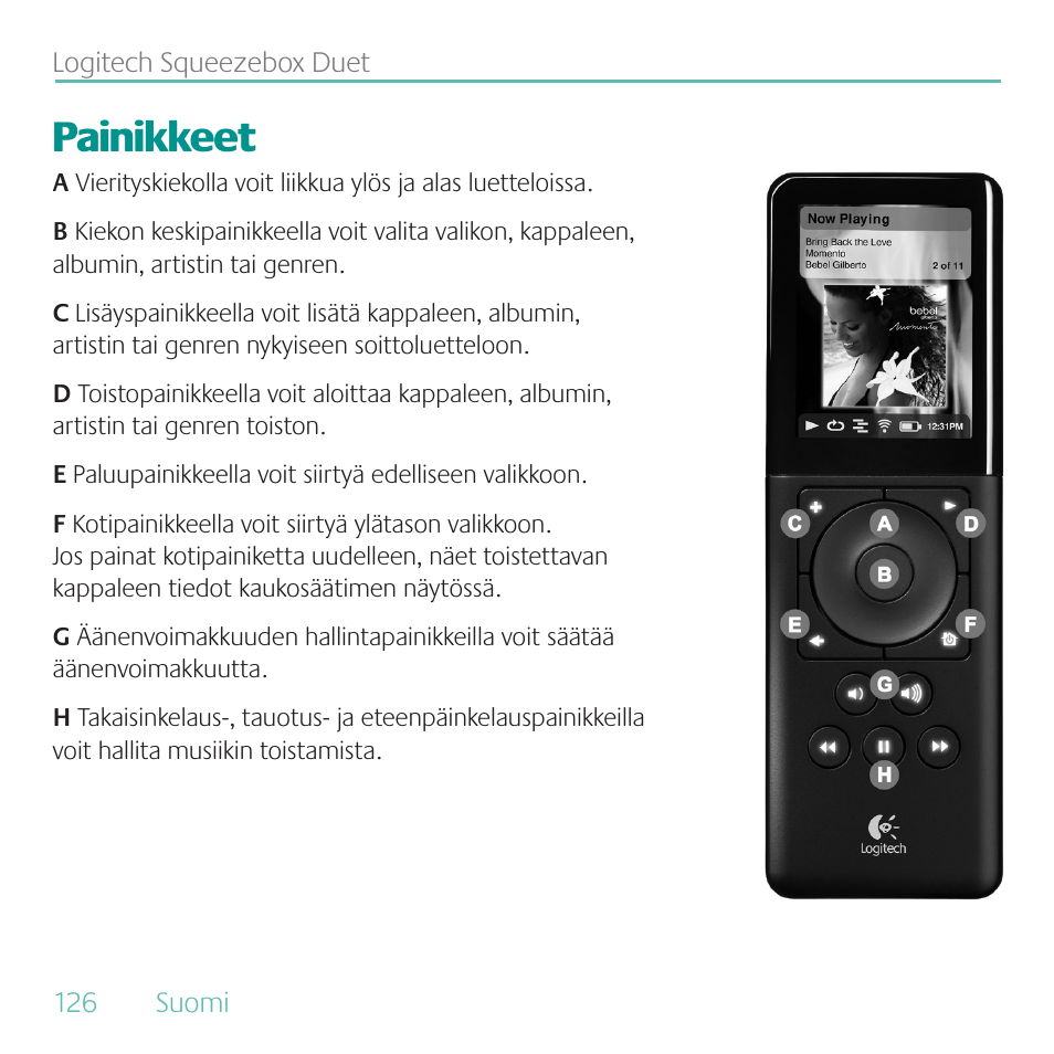 Painikkeet | Logitech Duet User Manual | Page 126 / 196