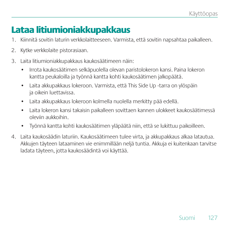 Lataa litiumioniakkupakkaus | Logitech Duet User Manual | Page 127 / 196