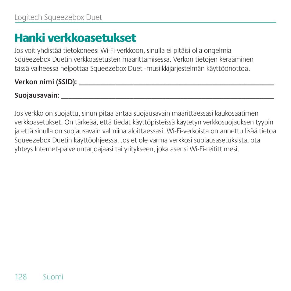 Hanki verkkoasetukset | Logitech Duet User Manual | Page 128 / 196