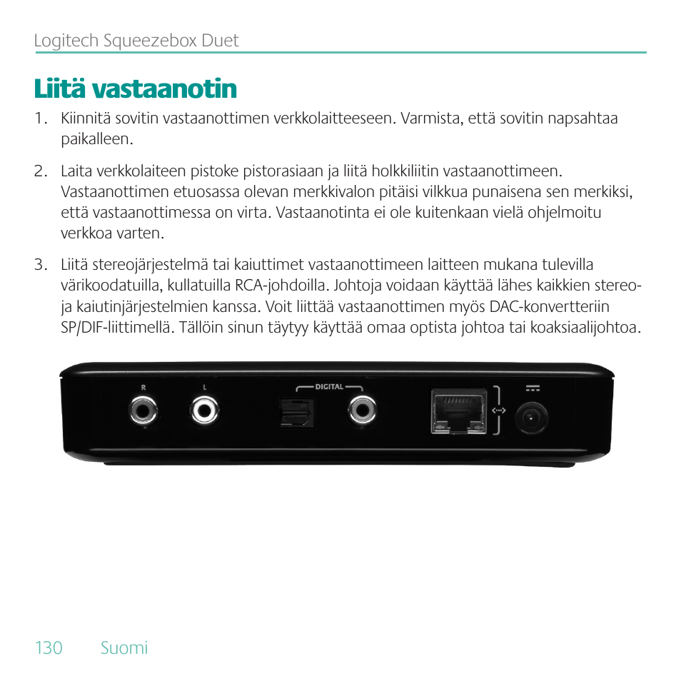 Liitä vastaanotin | Logitech Duet User Manual | Page 130 / 196