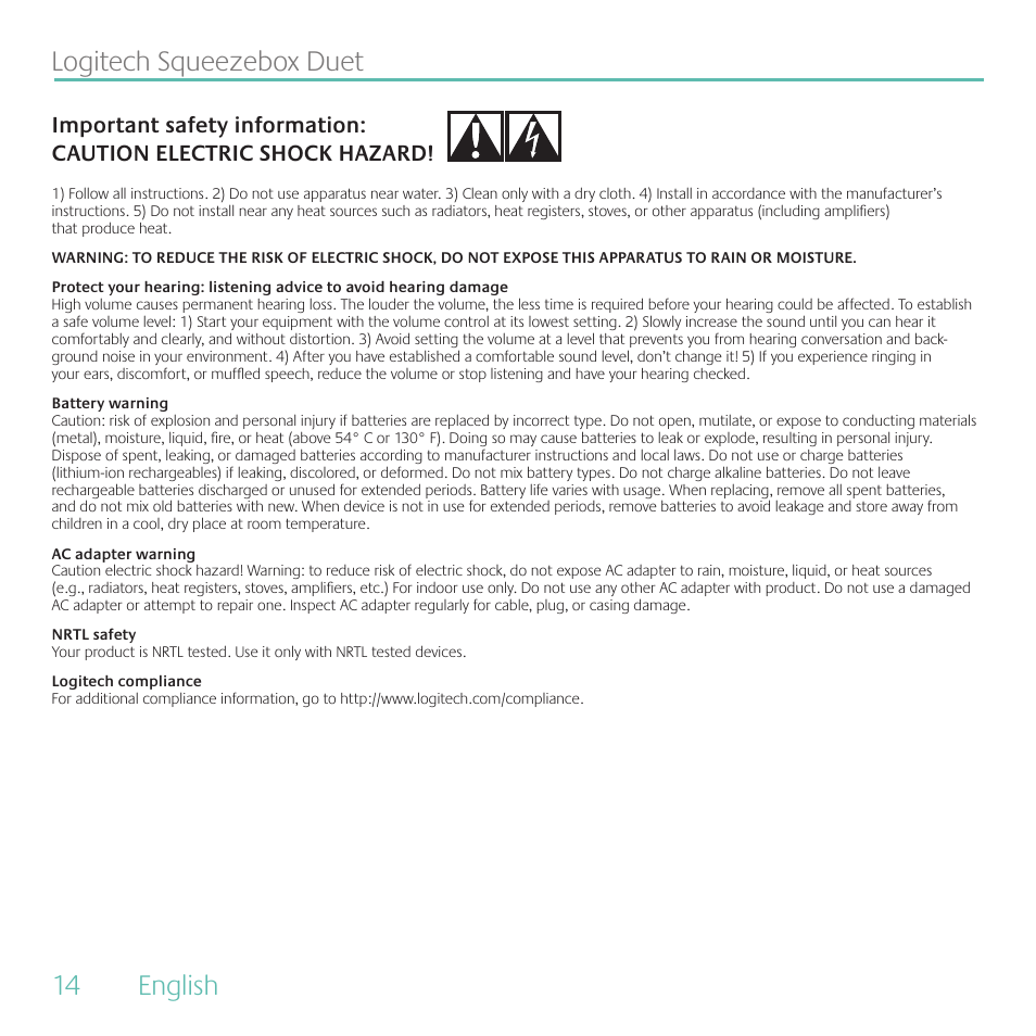 . english. logitech.squeezebox.duet | Logitech Duet User Manual | Page 14 / 196