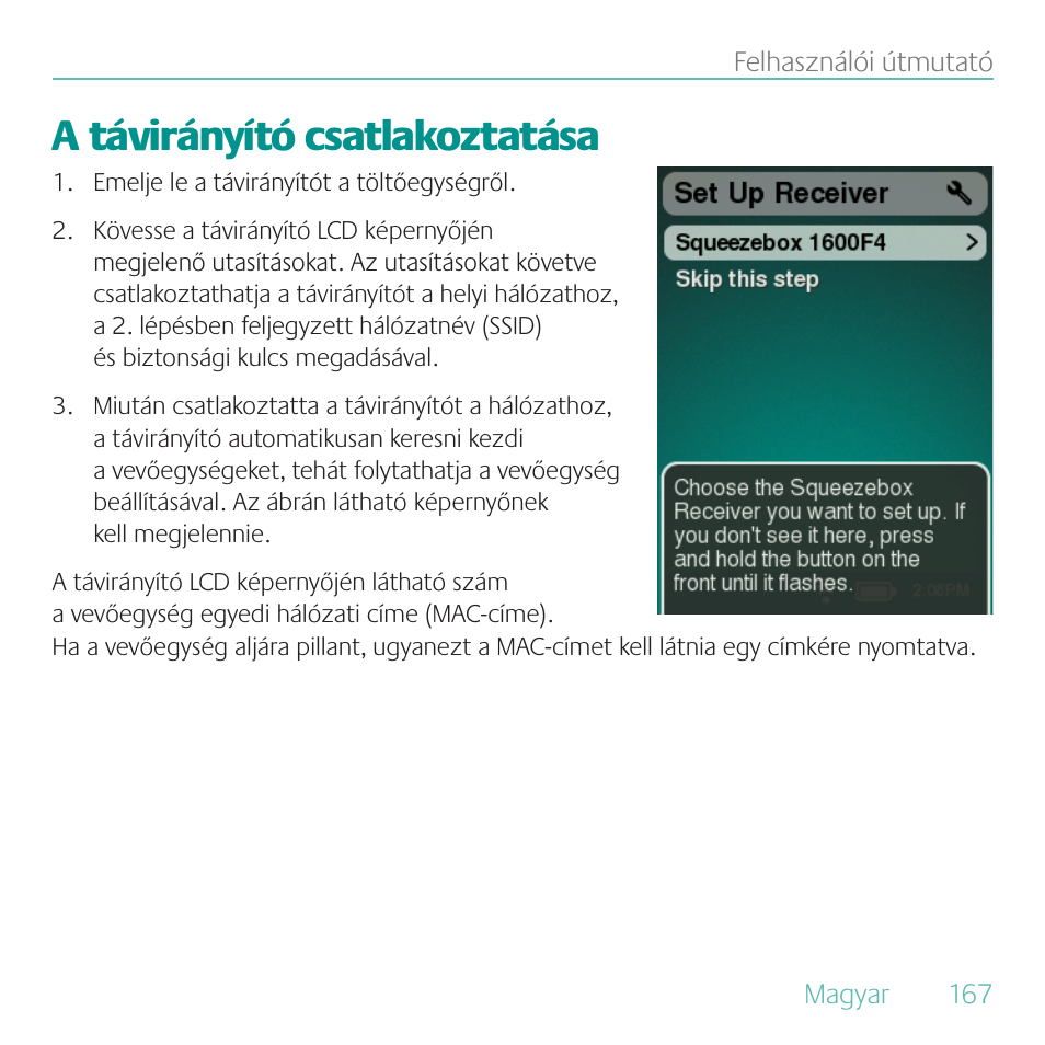 A távirányító csatlakoztatása | Logitech Duet User Manual | Page 167 / 196