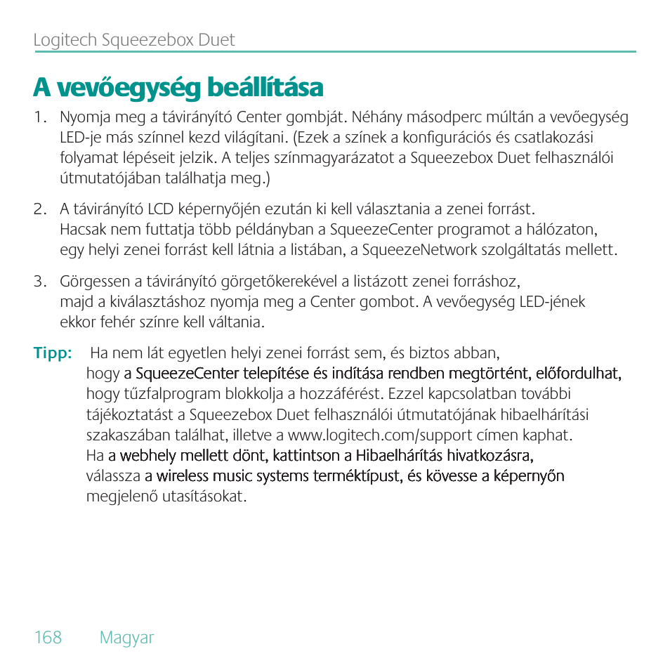 A vevőegység beállítása | Logitech Duet User Manual | Page 168 / 196