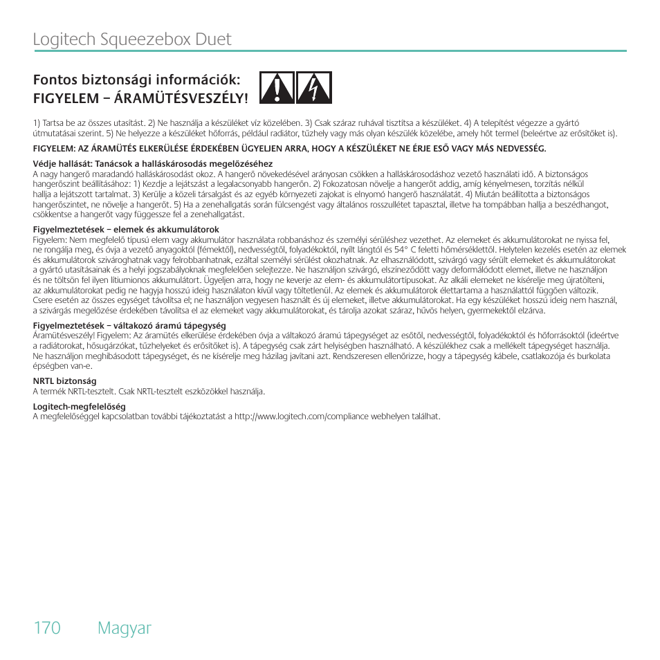 . magyar. logitech.squeezebox.duet | Logitech Duet User Manual | Page 170 / 196
