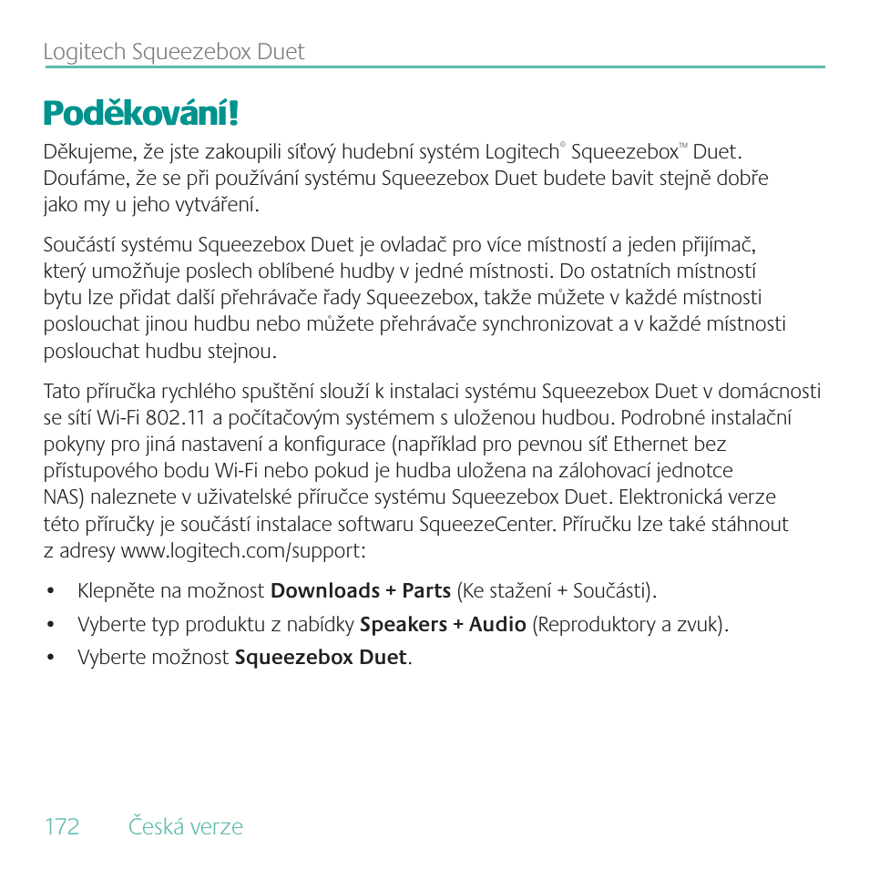 Poděkování | Logitech Duet User Manual | Page 172 / 196