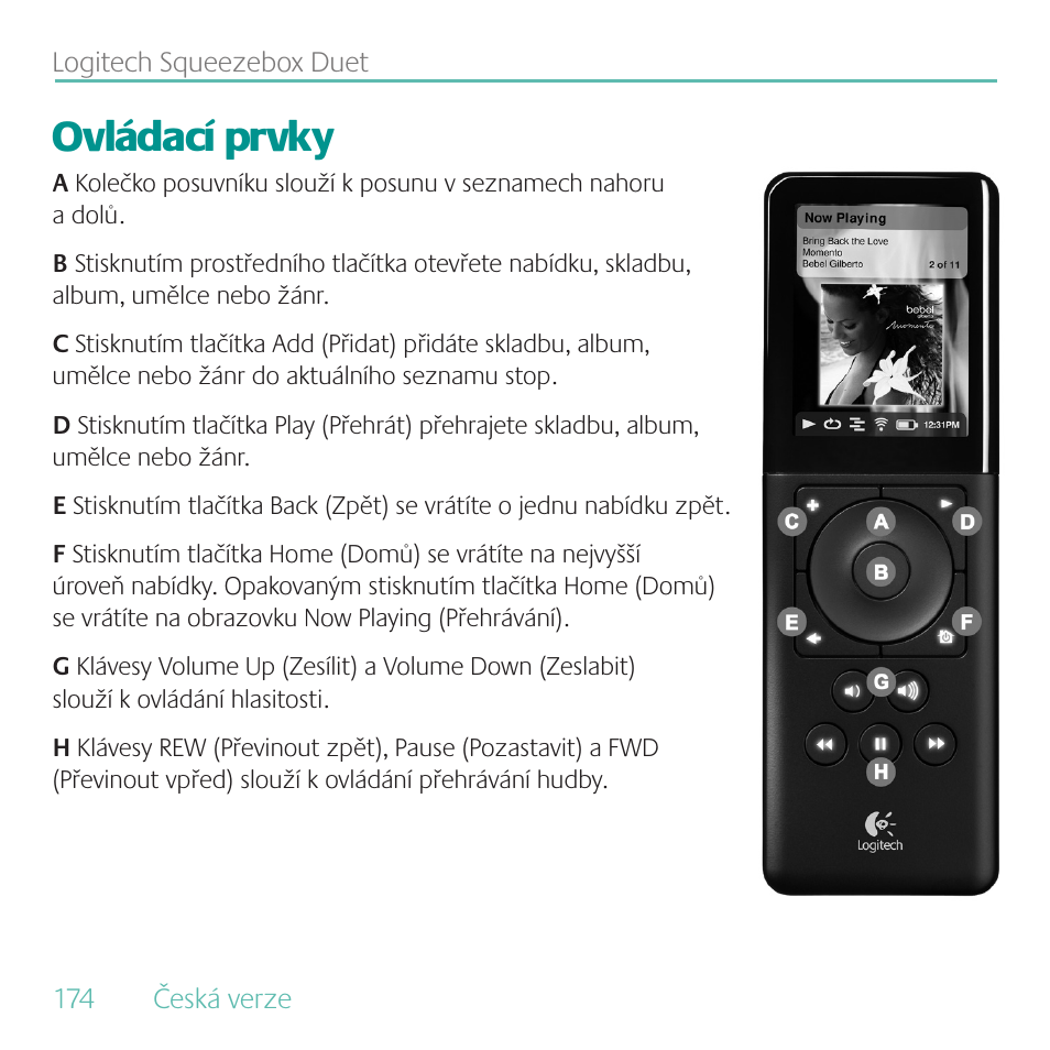 Ovládací prvky | Logitech Duet User Manual | Page 174 / 196