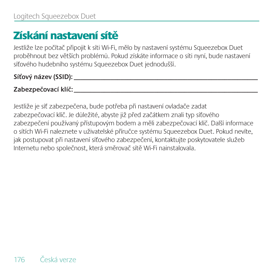 Získání nastavení sítě | Logitech Duet User Manual | Page 176 / 196
