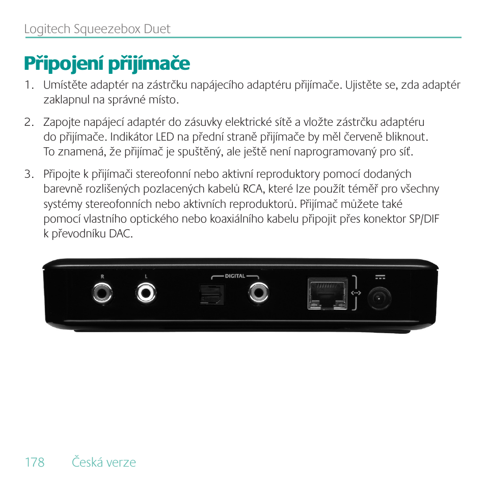 Připojení přijímače | Logitech Duet User Manual | Page 178 / 196